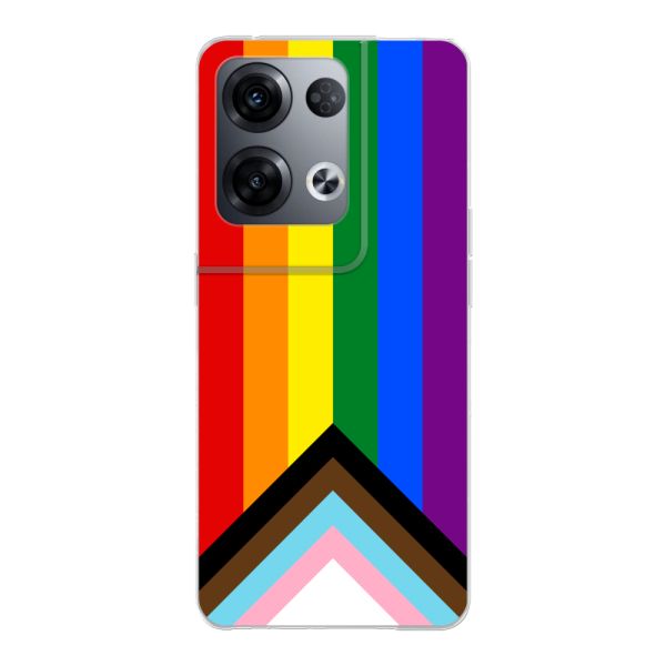 Flexibel Oppo Reno8 Pro hoesje met Regenboog Vlag - Progress Pride Vlag
