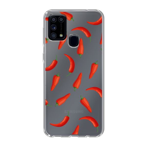 Transparant flexibel Samsung Galaxy M31 hoesje met Rode Pepers - Transparant Chili Pepper Patroon