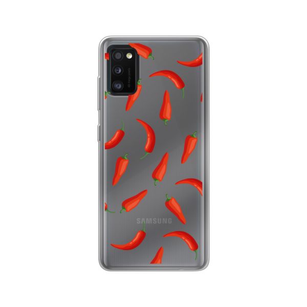Transparant flexibel Samsung Galaxy A41 hoesje met Rode Pepers - Transparant Chili Pepper Patroon