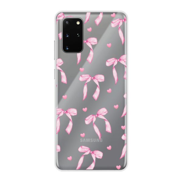 Transparant flexibel Samsung Galaxy S20 Plus hoesje met Roze Strikjes en Hartjes