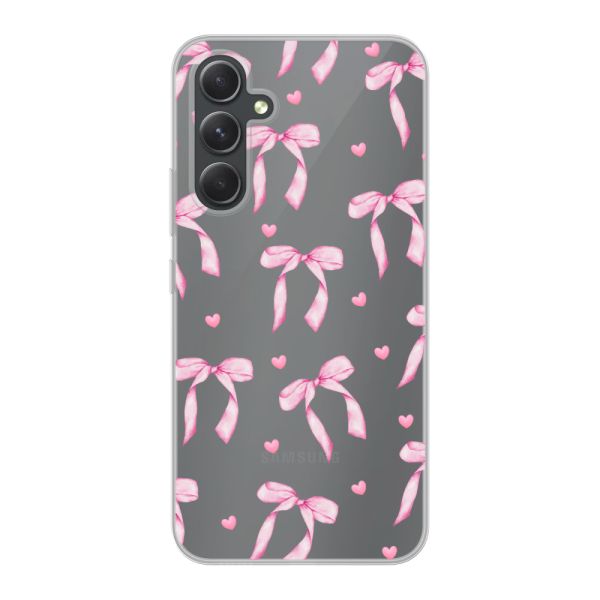 Transparant flexibel Samsung Galaxy A54 5G hoesje met Roze Strikjes en Hartjes