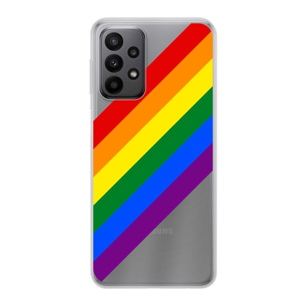 Transparant flexibel Samsung Galaxy A23 5G hoesje met Diagonale Regenboog - Pride Strepen