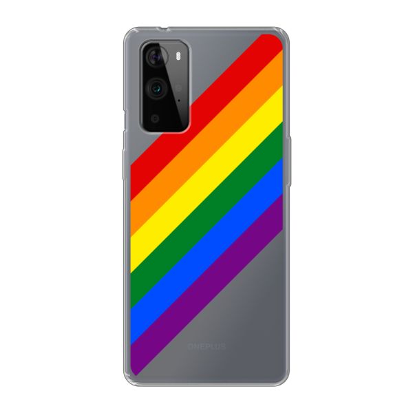 Transparant flexibel OnePlus 9 Pro hoesje met diagonale regenboog - pridestrepen