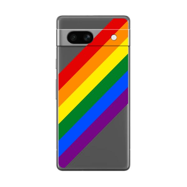 Transparant flexibel Google Pixel 7a hoesje met Diagonale Regenboog - Pride Strepen