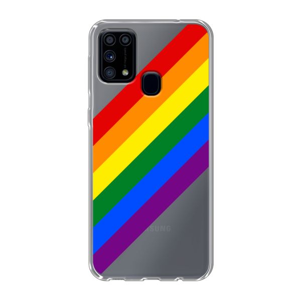 Transparant flexibel Samsung Galaxy M31 hoesje met Diagonale Regenboog - Pride Strepen