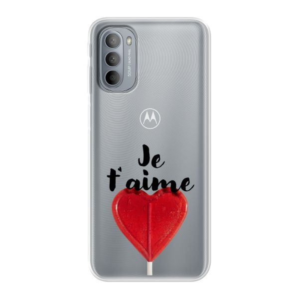 Transparant flexibel Motorola Moto G31 hoesje met Hartvormige Lolly - Je t'aime