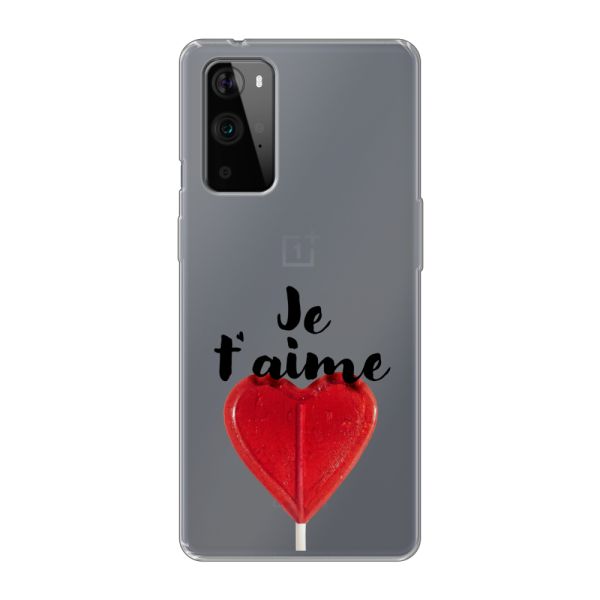 Transparant flexibel OnePlus 9 Pro hoesje met Hartvormige Lolly - Je t'aime
