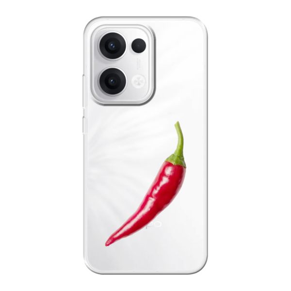 Funda Oppo Reno13 flexible transparente con guindilla roja - Diseño picante