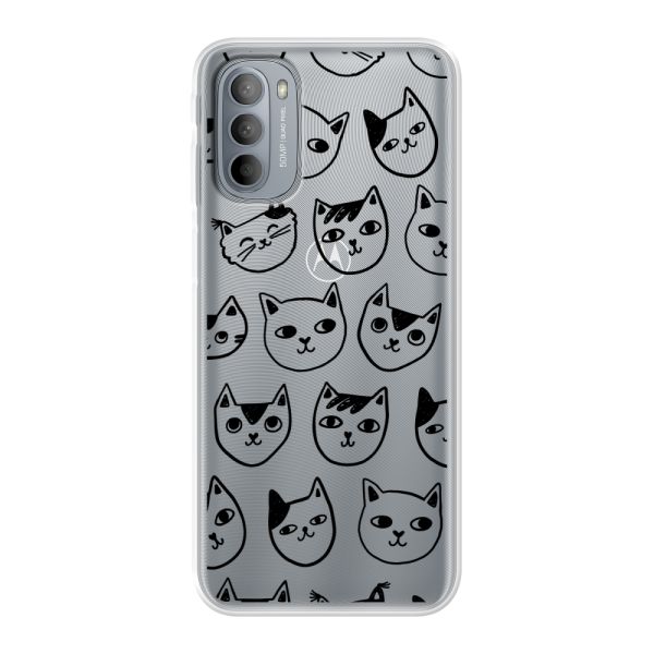 Coque Motorola Moto G31 flexible transparente avec têtes de chat - Imprimé chats transparent