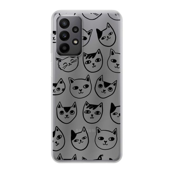 Coque Samsung Galaxy A23 5G flexible transparente avec têtes de chat - Imprimé chats transparent