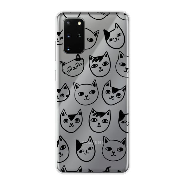 Transparant flexibel Samsung Galaxy S20 Plus hoesje met kattenkoppen - Transparante kattenprint