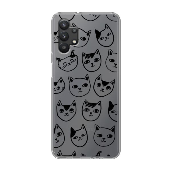 Transparant flexibel Samsung Galaxy A32 5G hoesje met kattenkoppen - Transparante kattenprint