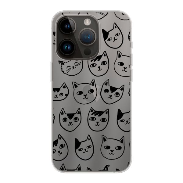 Transparant flexibel iPhone 14 Pro hoesje met kattenkoppen - Transparante kattenprint