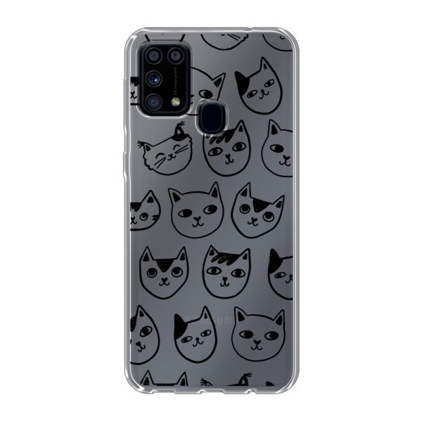 Transparant flexibel Samsung Galaxy M31 hoesje met kattenkoppen - Transparante kattenprint