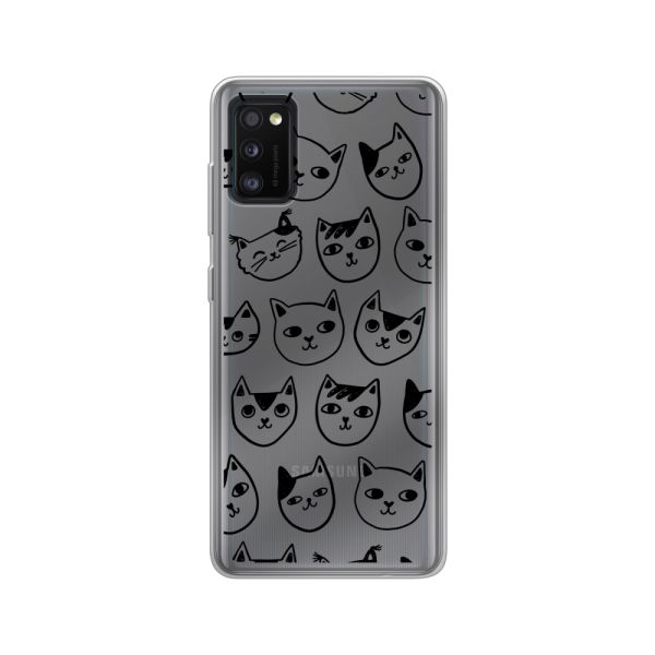 Transparant flexibel Samsung Galaxy A41 hoesje met kattenkoppen - Transparante kattenprint