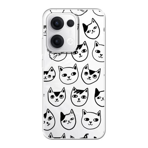 Coque Oppo Reno13 flexible transparente avec têtes de chat - Imprimé chats transparent