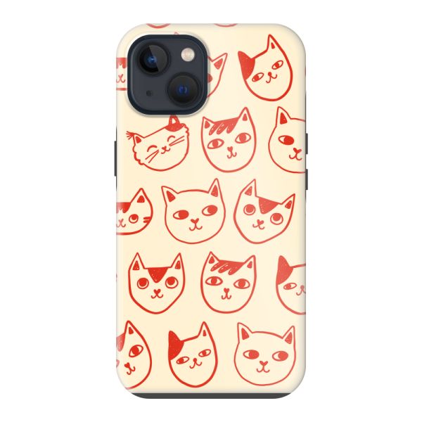 Coque iPhone 13 ultra-résistante avec têtes de chat - Chats rouges sur fond crème