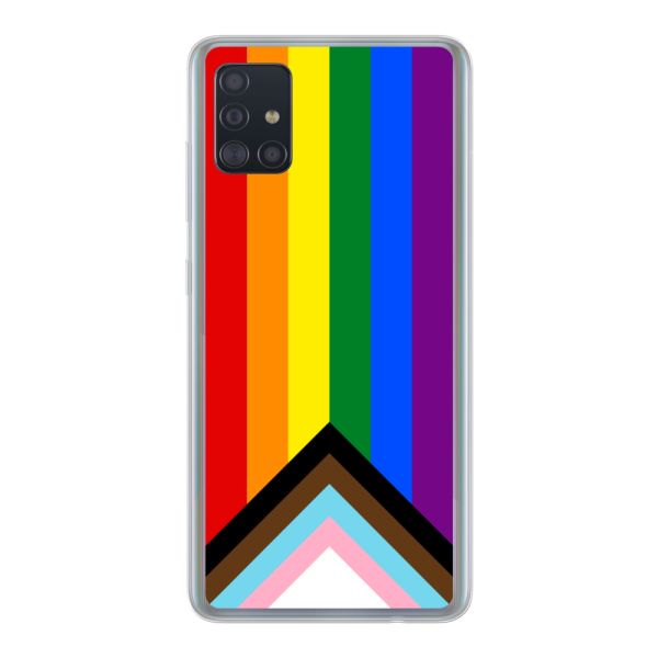 Transparant flexibel Samsung Galaxy A51 hoesje met Regenboog Vlag - Progress Pride Vlag
