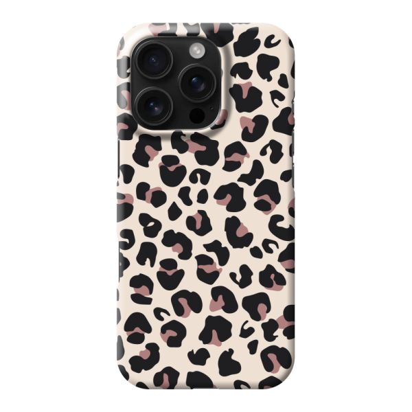 Volledig bedrukt iPhone 16 Pro hard case hoesje met Panterprint - Luipaardprint Beige Roze Glossy