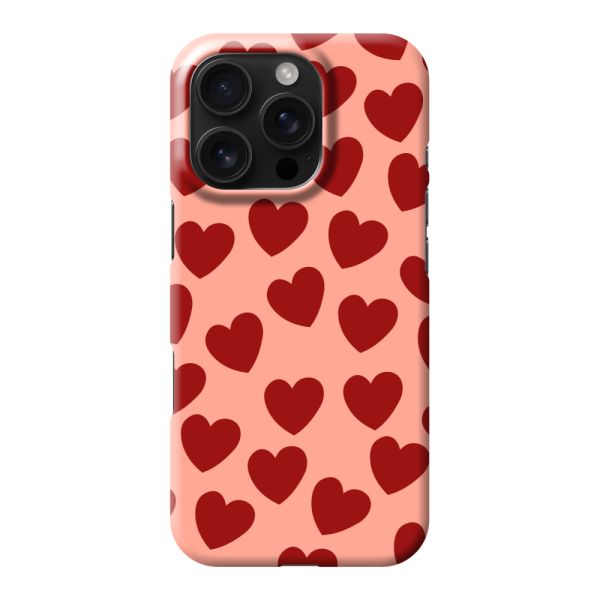 Volledig bedrukt iPhone 16 Pro hard case hoesje met Rode Hartjes
