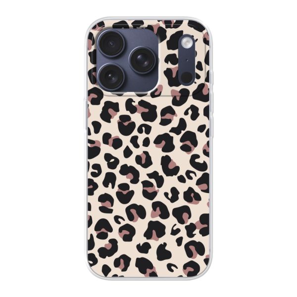 Coque iPhone 17 Pro flexible transparente avec imprimé panthère – léopard beige