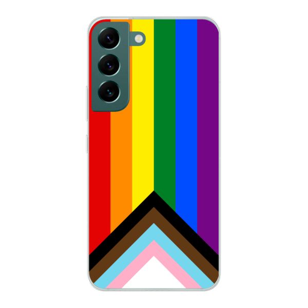 Flexibel Samsung Galaxy S22 hoesje met Regenboog Vlag - Progress Pride Vlag