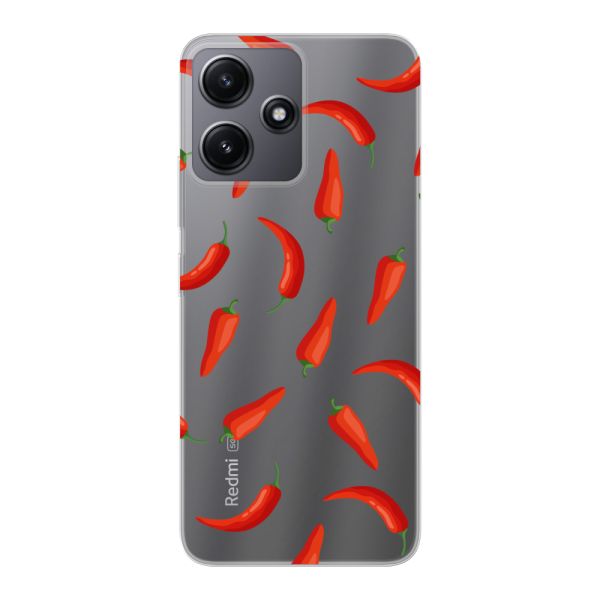 Transparente flexible Xiaomi Redmi 12 Hülle mit Roten Chilis - Transparentes Chili Pepper Muster