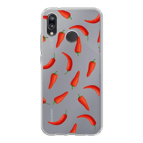 Transparant flexibel Huawei P20 Lite hoesje met Rode Pepers - Transparant Chili Pepper Patroon