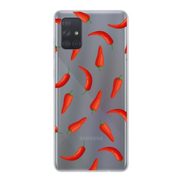 Transparant flexibel Samsung Galaxy A71 5G hoesje met Rode Pepers - Transparant Chili Pepper Patroon