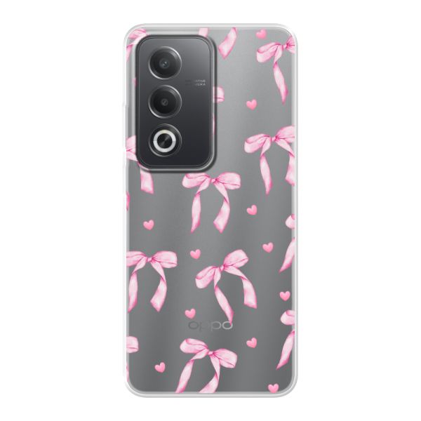 Transparant flexibel Oppo A3 Pro hoesje met Roze Strikjes en Hartjes