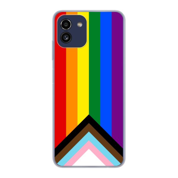 Flexibel Samsung Galaxy A03 hoesje met Regenboog Vlag - Progress Pride Vlag
