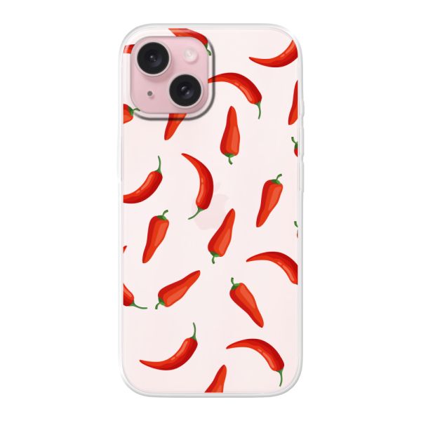 Funda iPhone 15 flexible transparente con Chiles Rojos - Patrón Transparente Chili Pepper