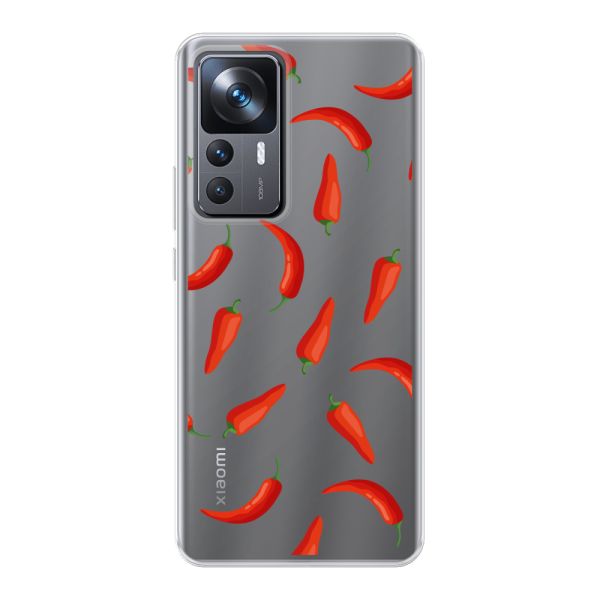 Transparant flexibel Xiaomi 12T hoesje met Rode Pepers - Transparant Chili Pepper Patroon