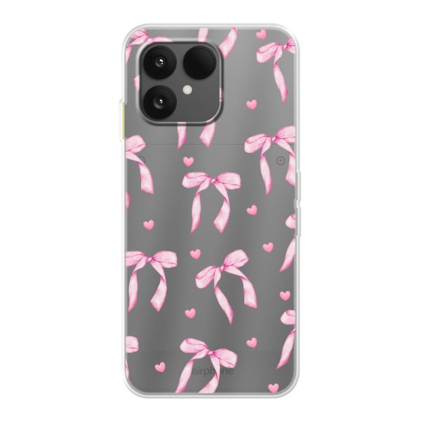 Transparant flexibel Fairphone 6 hoesje met Roze Strikjes en Hartjes