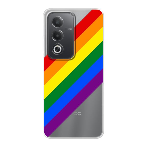 Transparant flexibel Oppo A3 Pro hoesje met Diagonale Regenboog - Pride Strepen