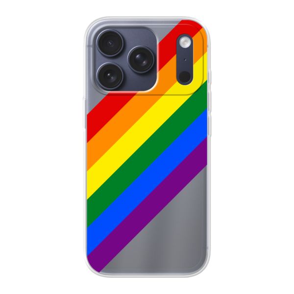 Coque iPhone 17 Pro flexible transparente avec arc-en-ciel diagonal - rayures Pride