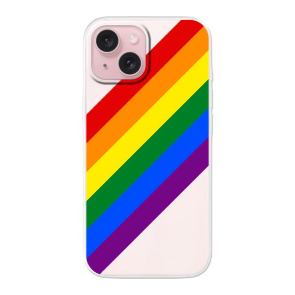 Transparente flexible iPhone 15 Hülle mit diagonalem Regenbogen - Pride-Streifen