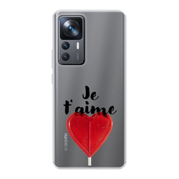 Transparant flexibel Xiaomi 12T hoesje met Hartvormige Lolly - Je t'aime