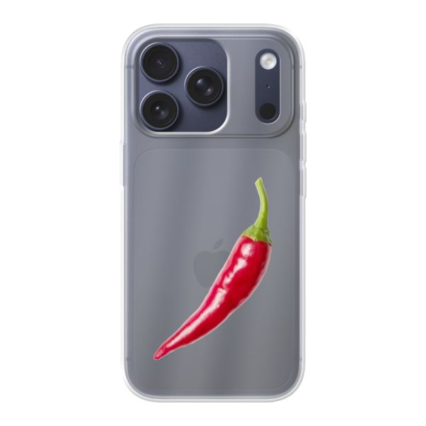 Coque iPhone 17 Pro flexible transparente avec piment rouge - Design épicé