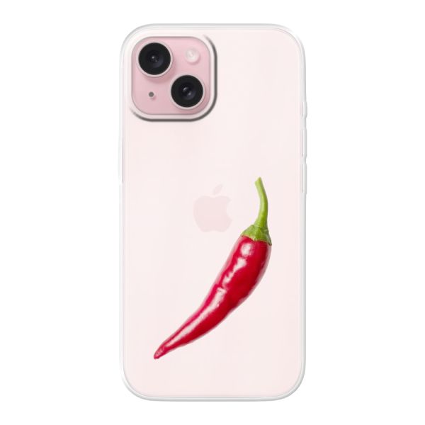 Transparant flexibel iPhone 15 hoesje met Rode Peper - Pittig Design
