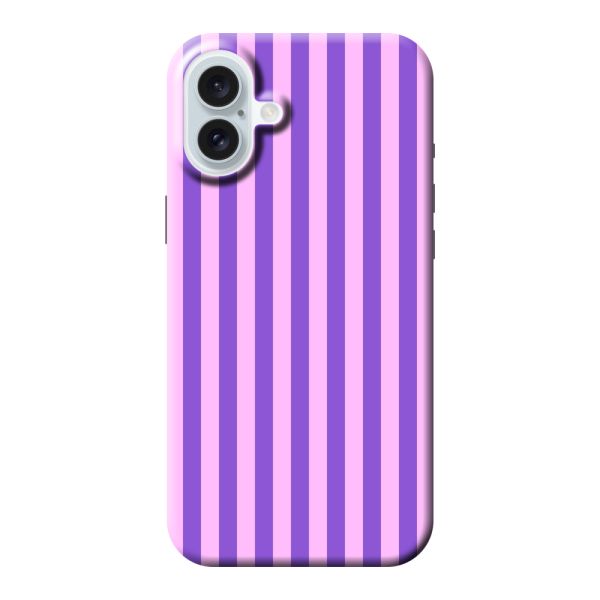 Besonders robuste iPhone 16 Plus Hülle mit lila-rosa Pastellstreifen