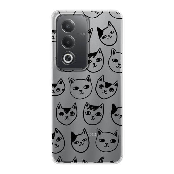 Coque Oppo A80 flexible transparente avec têtes de chat - Imprimé chats transparent