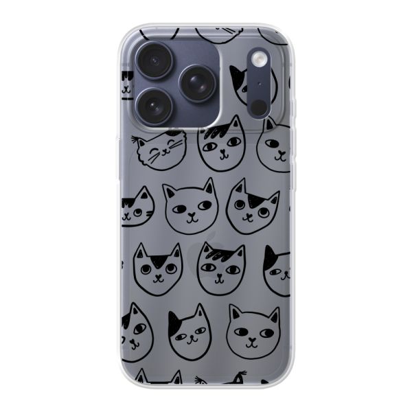 Coque iPhone 17 Pro flexible transparente avec têtes de chat - Imprimé chats transparent