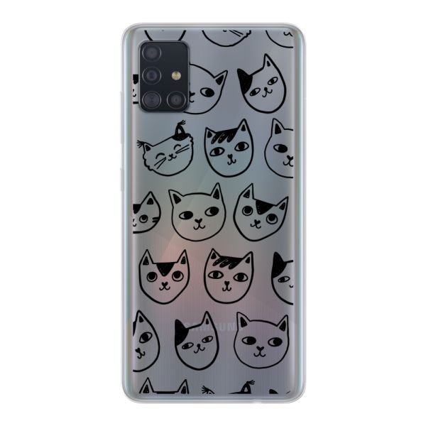 Transparant flexibel Samsung Galaxy A51 hoesje met kattenkoppen - Transparante kattenprint