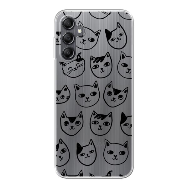 Transparant flexibel Samsung Galaxy A14 hoesje met kattenkoppen - Transparante kattenprint