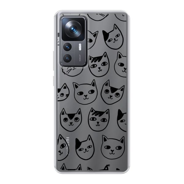 Coque Xiaomi 12T flexible transparente avec têtes de chat - Imprimé chats transparent