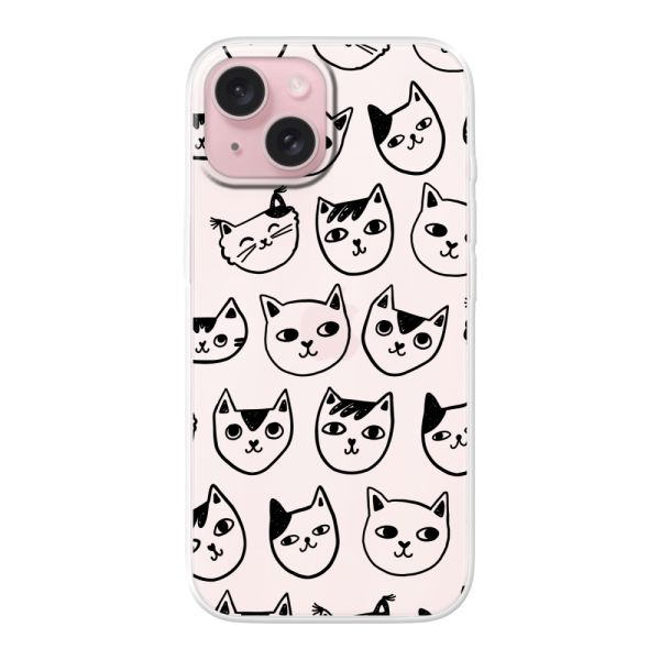 Funda iPhone 15 flexible transparente con cabezas de gato - Estampado de gatos transparente