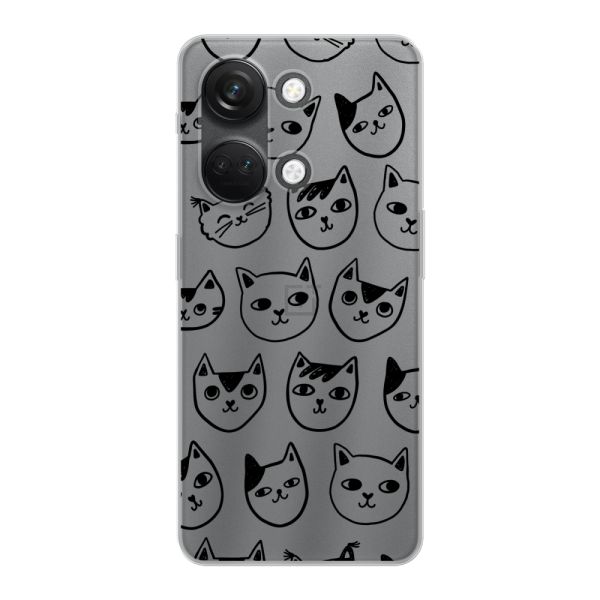 Coque OnePlus Nord 3 flexible transparente avec têtes de chat - Imprimé chats transparent
