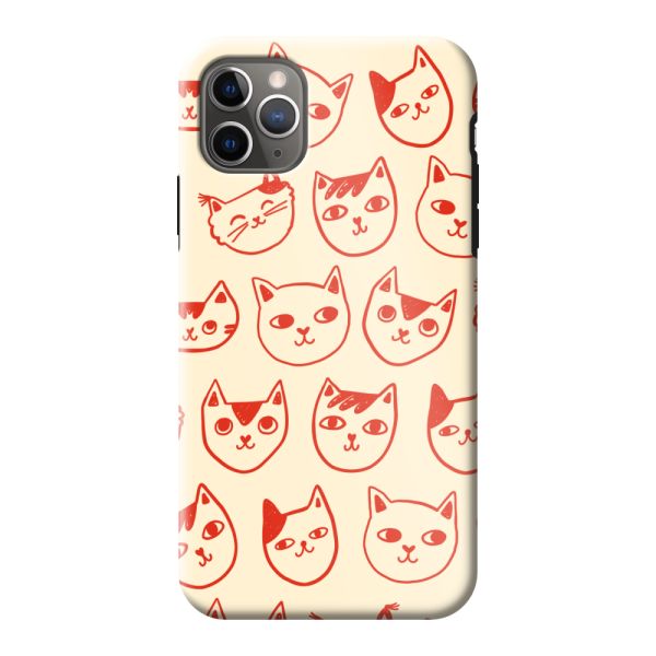 Extra sterk iPhone 11 Pro Max hoesje met kattenkoppen - Rode katten op crème