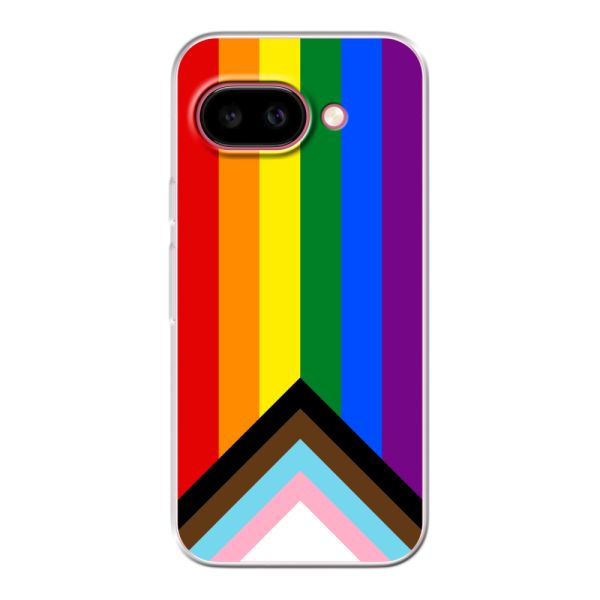 Coque Google Pixel 9A flexible transparente avec Drapeau arc-en-ciel - Drapeau Progress Pride